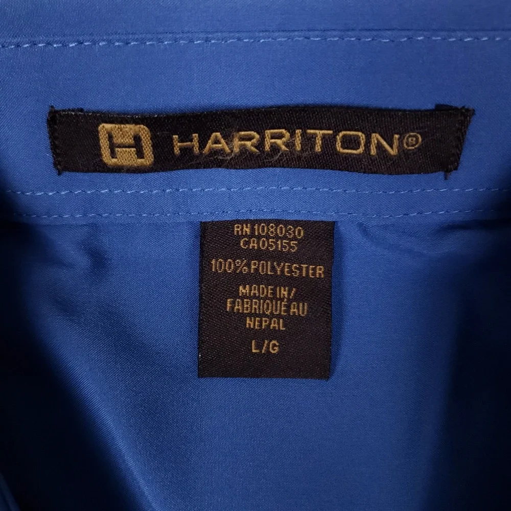 Harriton Blue Dress Shirt Men Large Button Up Long Sleeve Work Corporate Office - Picture 4 of 7